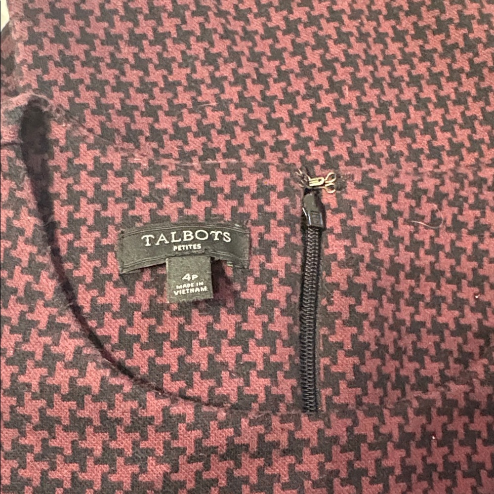 Talbots Black and PlumHoundstooth Preppy Midi Dress 4P
